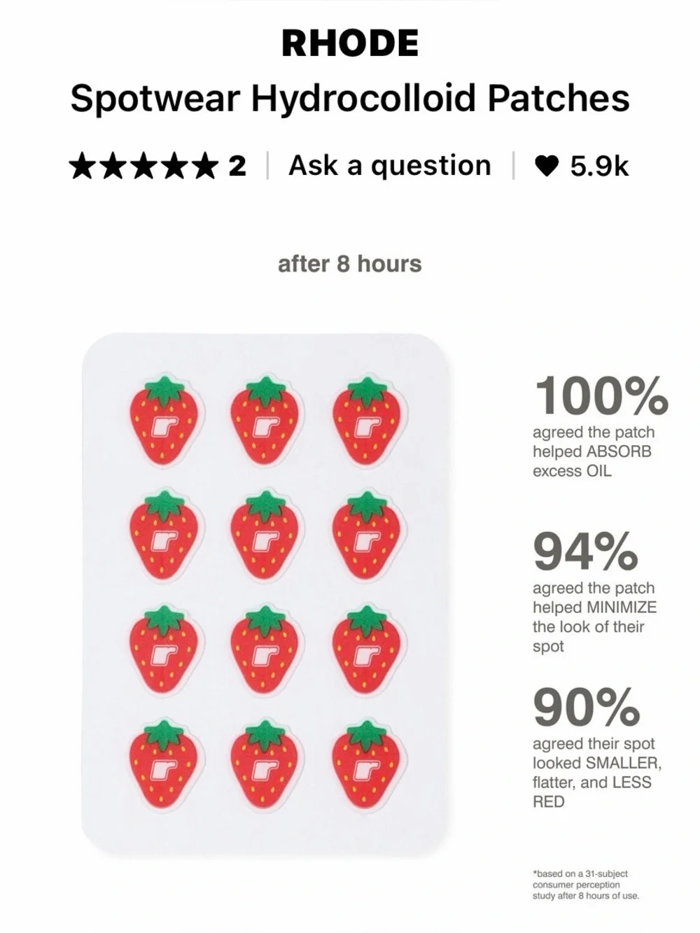 Rhode Spotwear Hydrocolloid Patches STRAWBERRY acne spot stickers